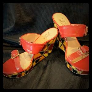Pelle moda color block wedge sandals.